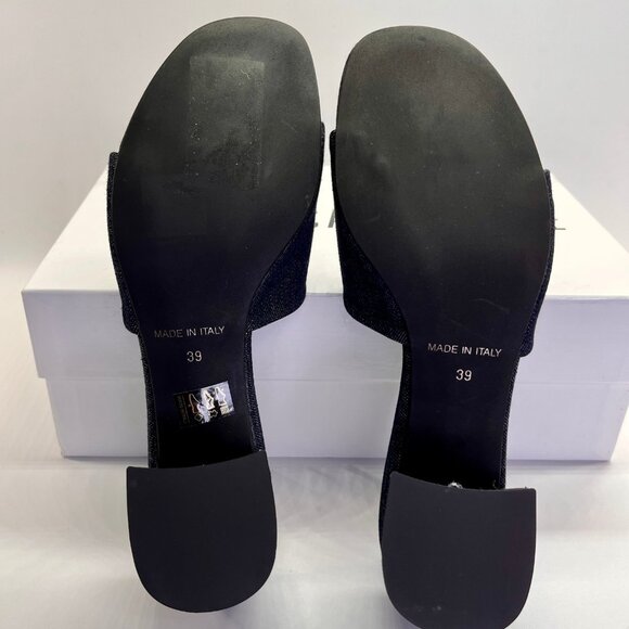 La Canadienne Frida Size 39 Denim Blue Open Toe Block Heel Mule Sandal - Picture 9 of 16